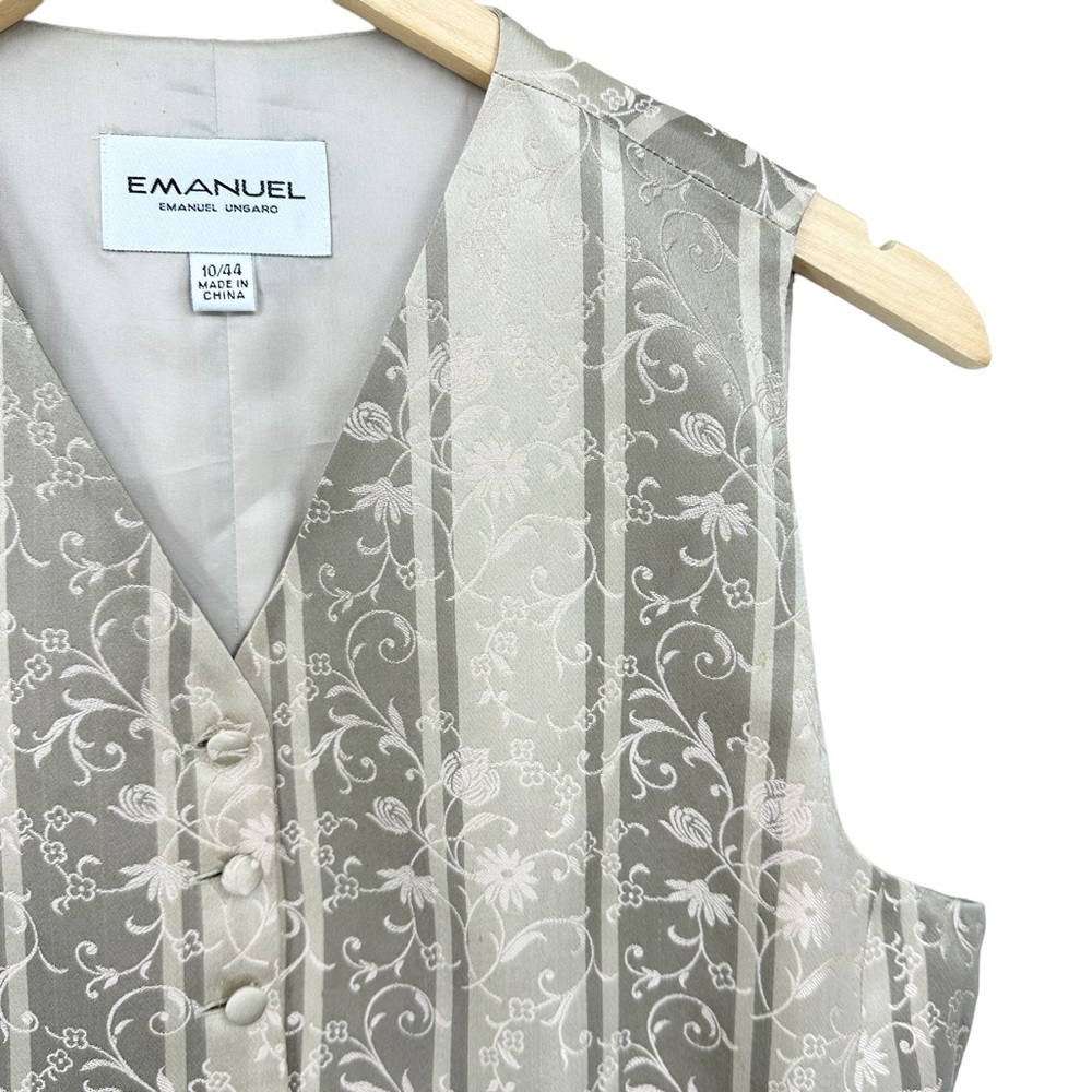 EMANUEL UNGARO 100% SILK FITTED VEST Floral Embroidery Button Close - Picture 4 of 9